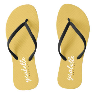 Trendy Chic Mustard Yellow Simple Bold Script Name Teenslippers