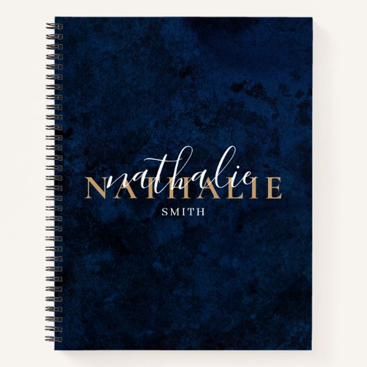 Trendy Chic Navy Blue Gold Name Notitieboek (Voorkant)