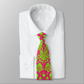 Trendy Chic Neon Damask Green op Roze Stropdas (Gebonden)