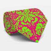 Trendy Chic Neon Damask Green op Roze Stropdas (Opgerold)