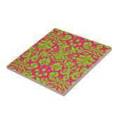 Trendy Chic Neon Damask Green op Roze Tegeltje (Zijkant)