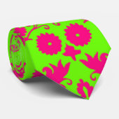 Trendy Chic Neon Damask Pink over Groen Stropdas (Opgerold)
