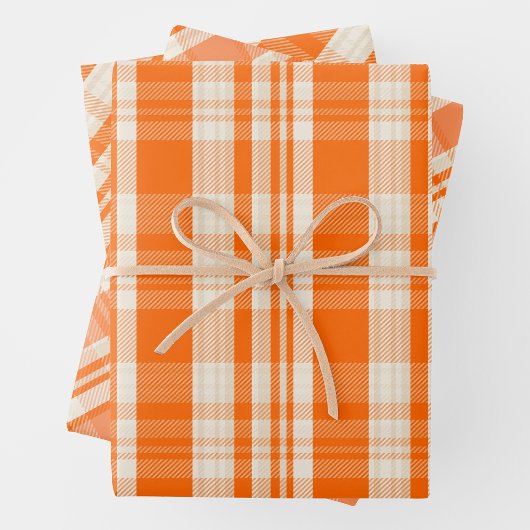 Trendy & Chic Orange & Cream Plaid Patterns Inpakpapier Vel
