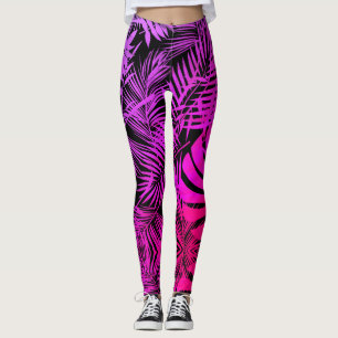 Trendy chic paars roze ombre tropische palmbladere leggings