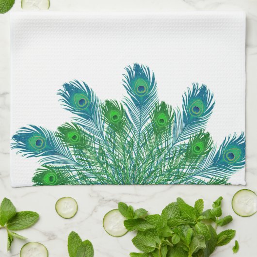 Trendy Chic Peacock Feathers Theedoek (Gevouwen)