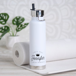 Trendy Chic Pilates Prinses Zwarte Typografie Waterfles