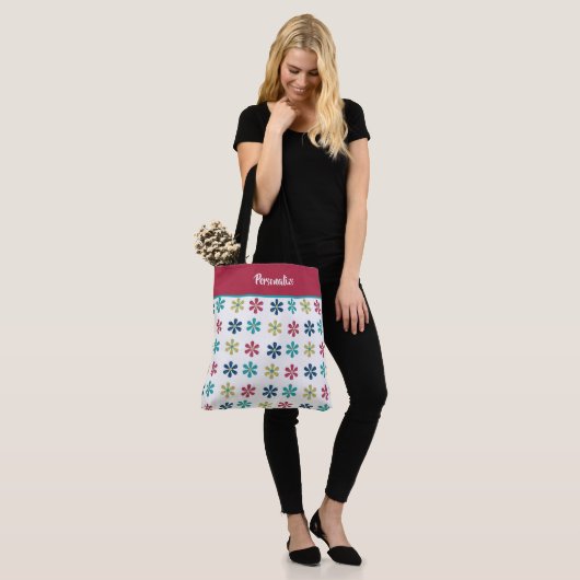Trendy Chic Pink Blue Glitter Flowers Girly Cute Tote Bag (Op model)