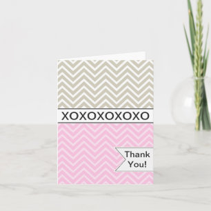 Trendy Chic Pink Chevron XOXO Thank You Card Bedankkaart
