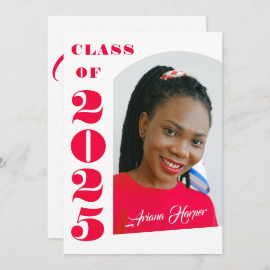 Trendy Chic Pink Script Afstuderen Open Huis Kaart (Voorkant / Achterkant)