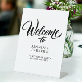 Trendy Chic Quinceanera Zwarte Inkt Calligrafie Reclamebord Met Voetstuk