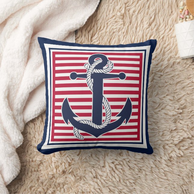 Trendy Chic Retro Boat Anchor Cute Stripes Patroon Kussen (Deken)