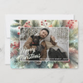 Trendy Chic Rode Bloemen Berries Vakantie Krans Feestdagenkaart (Voorkant)