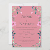 Trendy Chic Roze Bloemen Lijst Huwelijksuitnodigin (Voorkant)