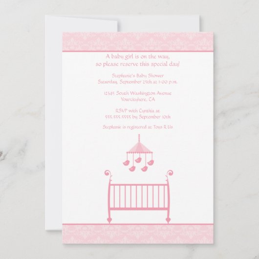 Trendy chic roze damask baby shower uitnodiging (Voorkant)