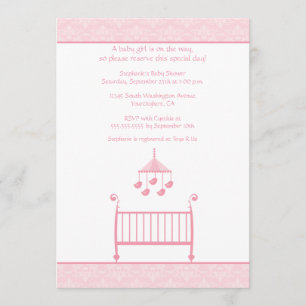 Trendy chic roze damask baby shower uitnodiging