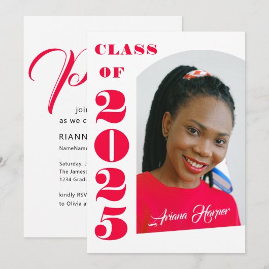 Trendy Chic Roze Script Afstudeer Open Huis Kaart (Voorkant / Achterkant)