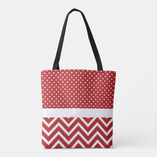 Trendy Chic Scarlet Red Polka Dot Chevron Monogram Tote Bag (Achterkant)