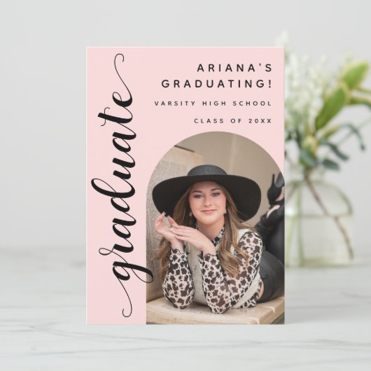 Trendy Chic Script Afstuderen Open Huis Kaart (Staand voorkant)