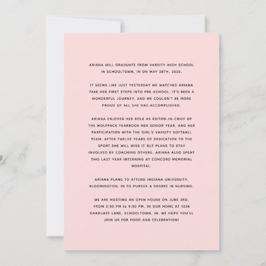 Trendy Chic Script Afstuderen Open Huis Kaart (Achterkant)