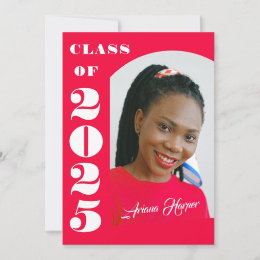 Trendy Chic Script Roze Afstudeerfeest Kaart (Voorkant)
