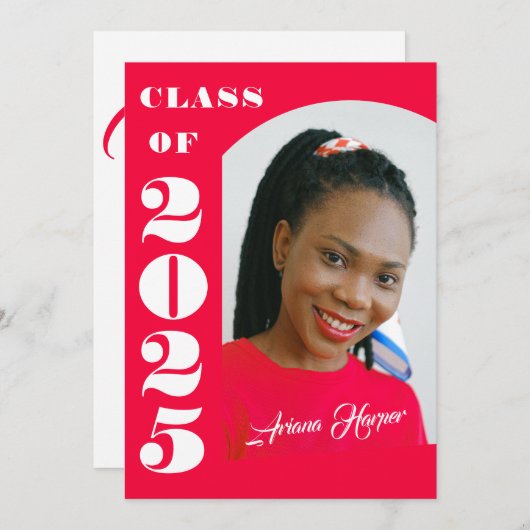 Trendy Chic Script Roze Afstudeerfeest Kaart (Voorkant / Achterkant)