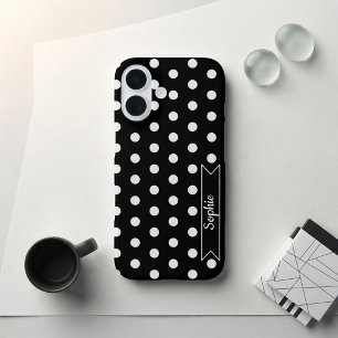 Trendy Chic Stippen Aangepaste Naam Zwart en Wit iPhone 16 Hoesje