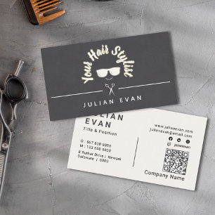 Trendy Chic Uniek Glanzend Zwart Haar Stylist Logo Visitekaartje