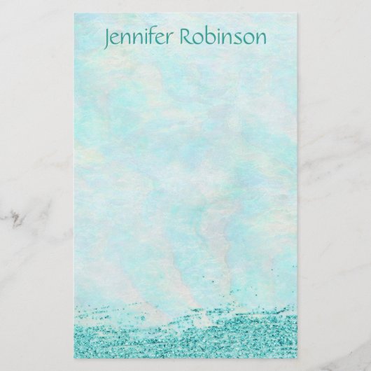 Trendy Chic Waterverf Glitter Ocean Breeze Briefpapier (Voorkant)