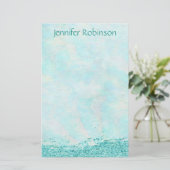 Trendy Chic Waterverf Glitter Ocean Breeze Briefpapier (Staand voorkant)