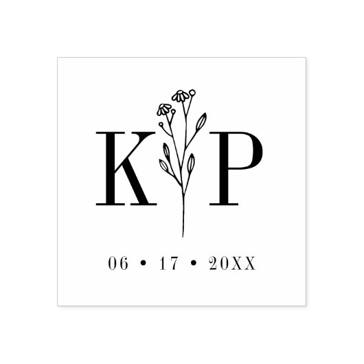 Trendy Chic Wedding Wildflower Initialen Monogram Rubberstempel (Afrduk)