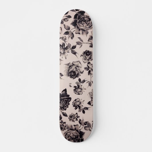 Trendy Chic White en Black Elegant Floral Persoonlijk Skateboard (Voorkant)