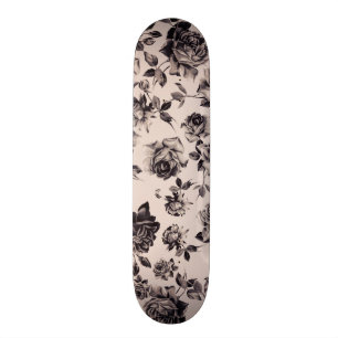 Trendy Chic White en Black  Elegant Floral Persoonlijk Skateboard