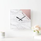 Trendy Chic White Marble Roos Gold persoonlijke Vierkante Klok (Huis)