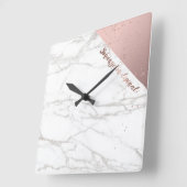 Trendy Chic White Marble Roos Gold persoonlijke Vierkante Klok (Hoek)
