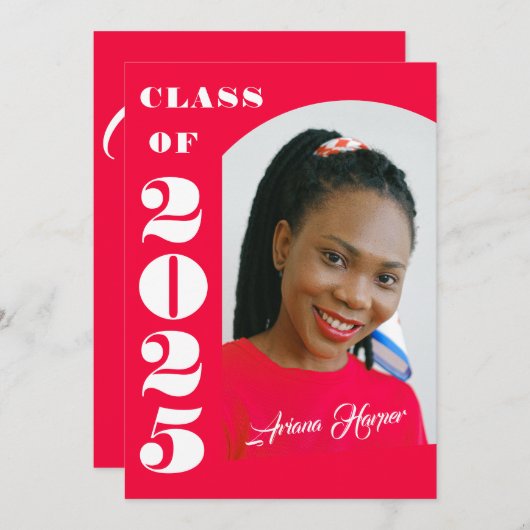 Trendy Chic White Script Roze Graduation Party Kaart (Voorkant / Achterkant)