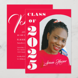 Trendy Chic White Script Roze Graduation Party Kaart