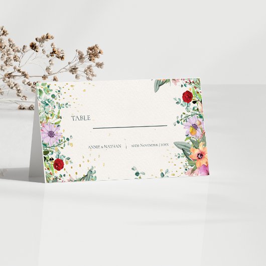 Trendy Chic Wildflowers Bloemen Huwelijksreceptie Plaatskaartje