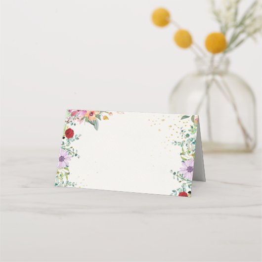 Trendy Chic Wildflowers Bloemen Huwelijksreceptie Plaatskaartje (Achterkant)