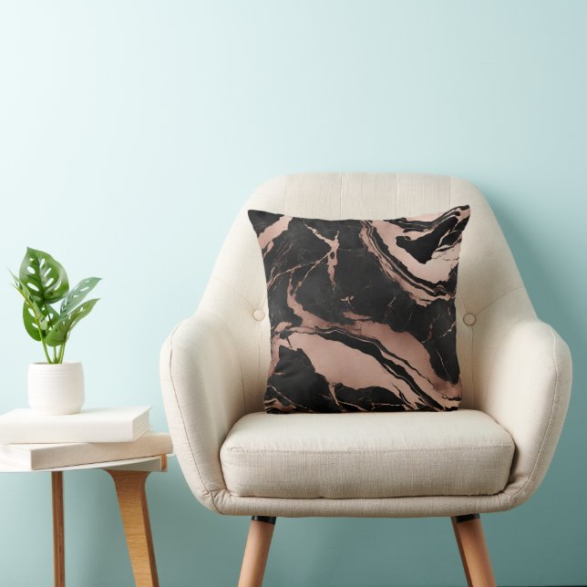Trendy chic zwart rose goud marmer kussen (Stoel)