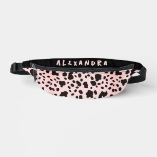 Trendy Chic Zwart Roze Koe Dier Patroon Naam Heuptasje