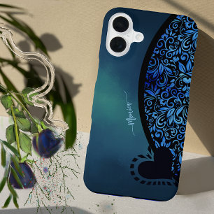 Trendy Chick Bloemen Blauw Gradient Hart iPhone 16 Plus Hoesje