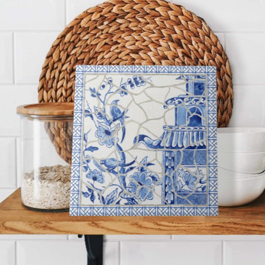 Trendy Chinoiserie Chic Blue White Chinese Pagoda Tegeltje