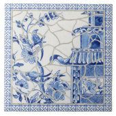 Trendy Chinoiserie Chic Blue White Chinese Pagoda Tegeltje (Voorkant)