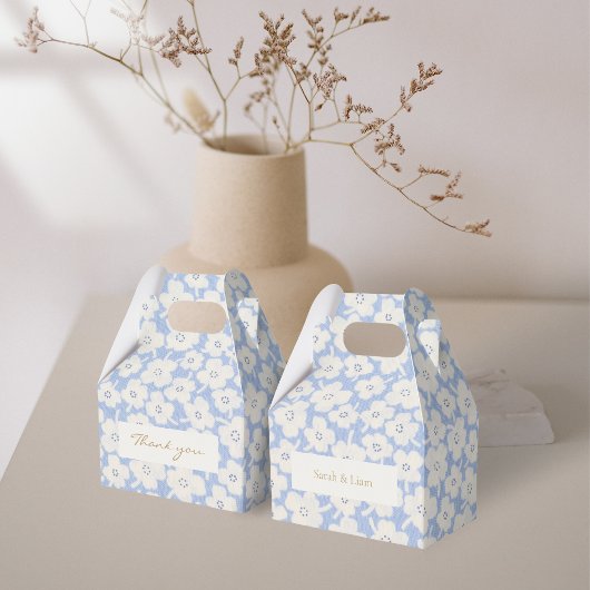 Trendy Chique Blauw en Wit Bloemen Bruiloft Bedankdoosjes