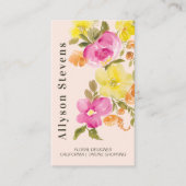 Trendy chique floral waterverf roze logo qr code visitekaartje (Voorkant)