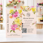 Trendy chique floral waterverf roze logo qr code visitekaartje