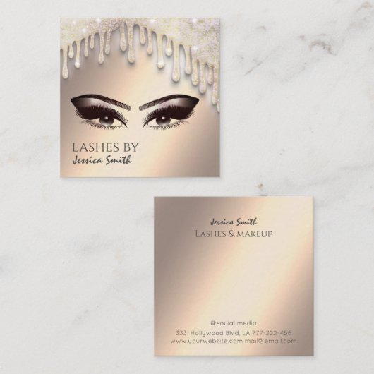 Trendy chique gouden glitterdruppels make-up ogen vierkante visitekaartje (Voorkant / Achterkant)