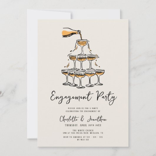 Trendy chique hand getrokken verlovingsfeest kaart (Voorkant)