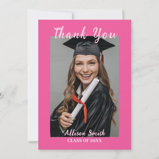 Trendy chique hot roze foto Afstuderen dank u Bedankkaart (Voorkant)