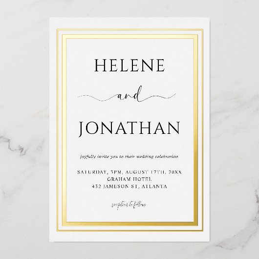 Trendy chique moderne kalligrafie elegante bruilof folie uitnodiging (Voorkant)